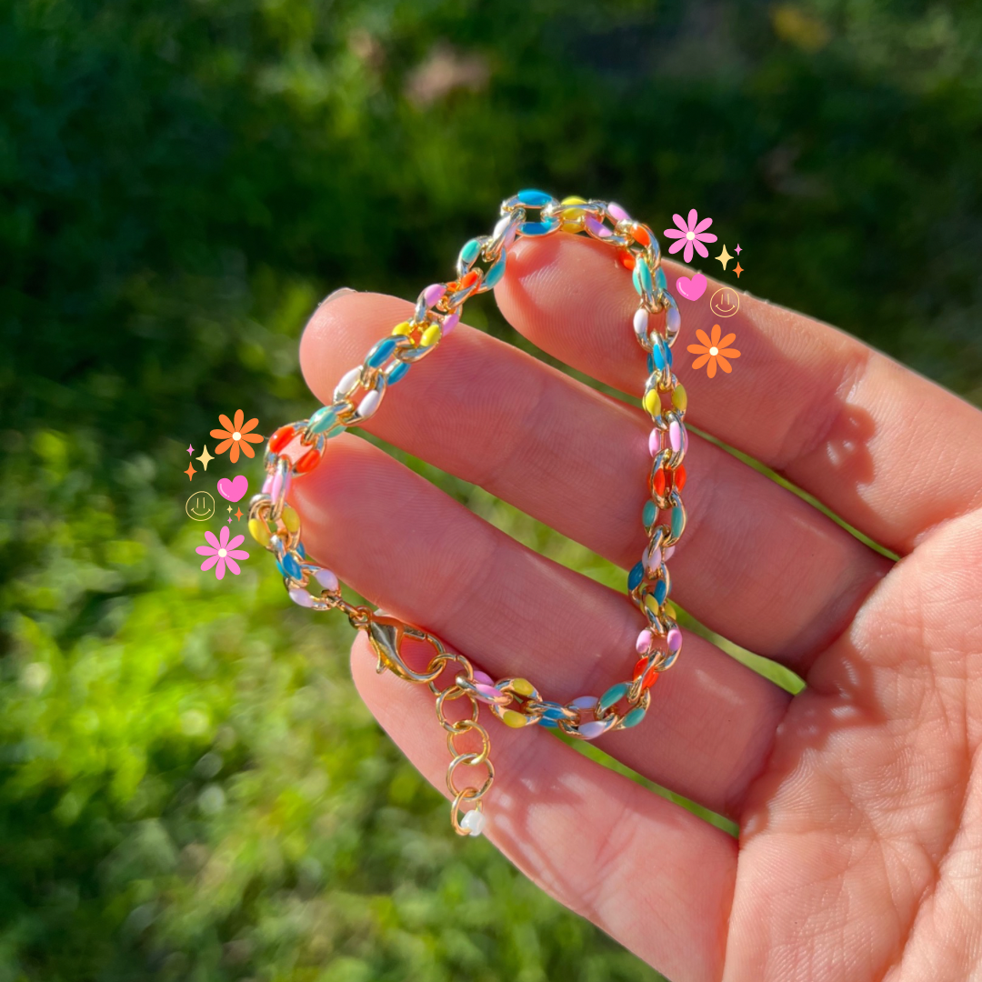 Rainbow chain link bracelet – Daisy Beads & Co